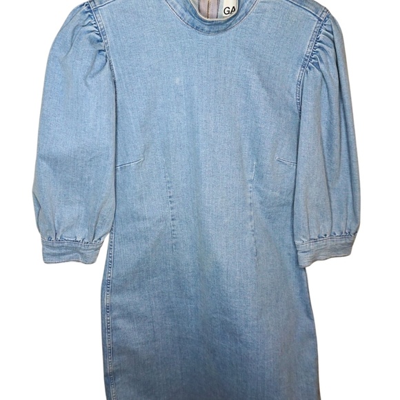 GANNI Light Blue Denim Jeans Shift Dress w/ Puff Sleeves Sz 12 US (NWOT) - Picture 4 of 12